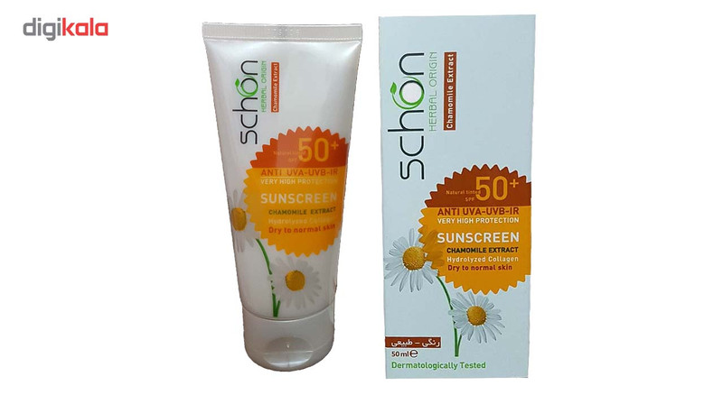کرم ضد آفتاب رنگی شون SPF 50 مدل Chamomile Extract مناسب پوست های خشک حجم 50 میلی لیتر