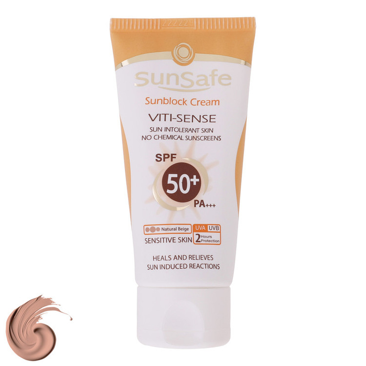 کرم ضد آفتاب رنگی سان سیف SPF 50 مدل Viti-Sense-02 مناسب پوستهای حساس حجم 50 میلی لیتر