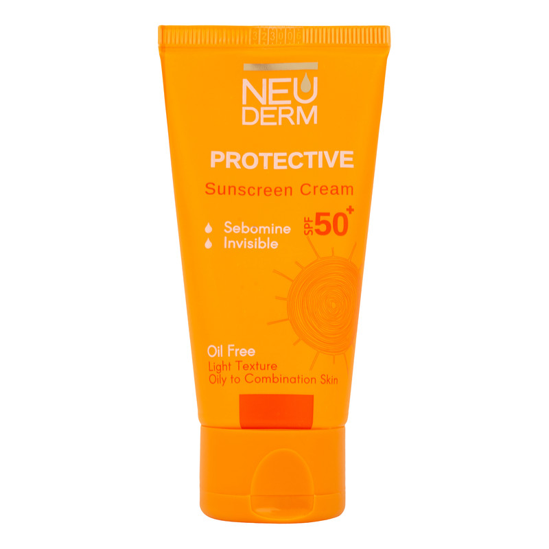 کرم ضد آفتاب بدون رنگ نئودرم SPF 50 مدل PROTECTIVE مناسب پوستهای چرب و مختلط حجم 50 میلیلیتر