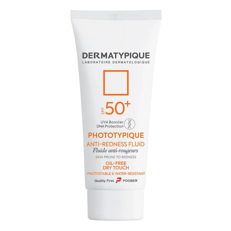 فلوئید ضد آفتاب بی‌رنگ صورت درماتیپیک SPF50 مدل ANTI-REDNESS FLUID محافظ در برابر UVA,UVB مناسب برای پوست قرمز و حساس حجم 40 میلی لیتر