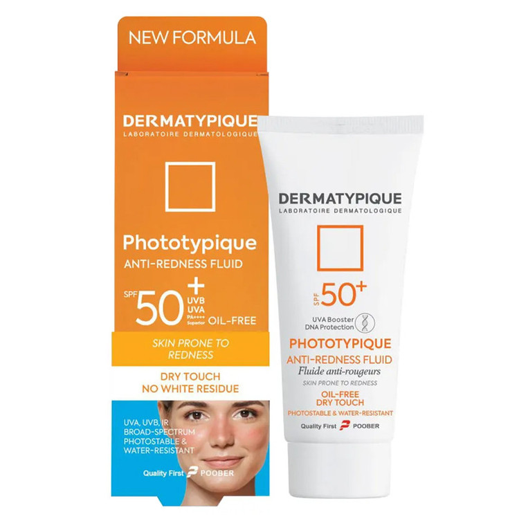 فلوئید ضد آفتاب بیرنگ صورت درماتیپیک SPF50 مدل ANTI-REDNESS FLUID محافظ در برابر UVA,UVB مناسب برای پوست قرمز و حساس حجم 40 میلی لیتر