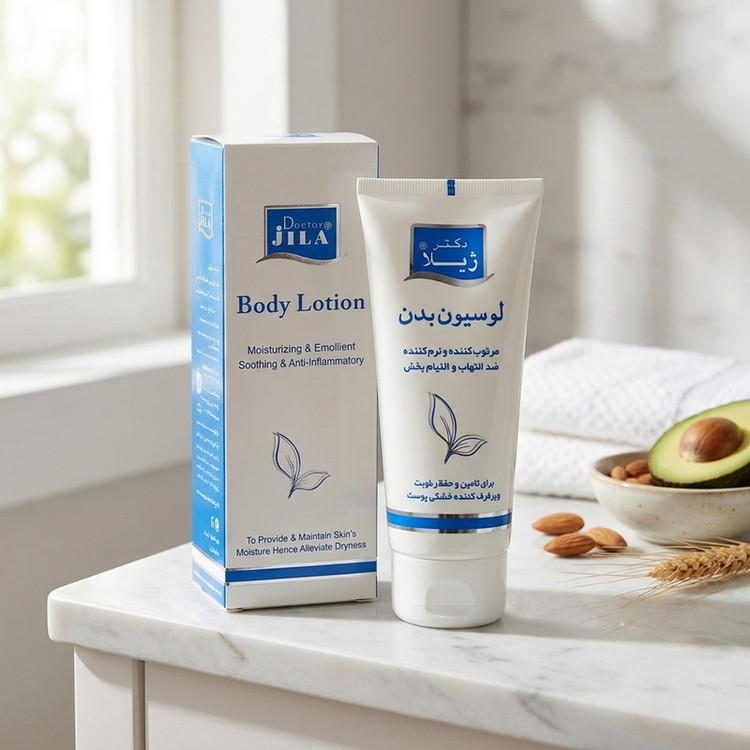 لوسیون بدن مرطوبکننده و ضد التهاب دکتر ژیلا مدل Soothing And Anti Inflamatory حجم 200 میلیلیتر مناسب پوست خشک و آتوپیک با ویتامینهای A ،B5 ،C و E و عصاره جوانه گندم، روغن بادام و اووکادو، جذب سریع و ترمیمکننده پوست