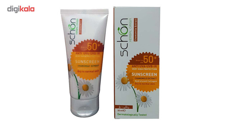 کرم ضد آفتاب رنگی شون SPF 50 مدل Chamomile Extract مناسب پوست های خشک حجم 50 میلی لیتر