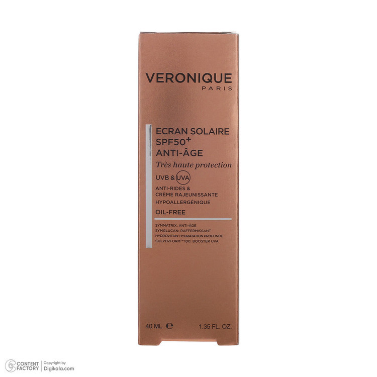 کرم ضد آفتاب بدون رنگ ورونیک SPF50 مدل Anti Age محافظ UVA ،UVB، مناسب پوست چرب حجم 40 میلیلیتر