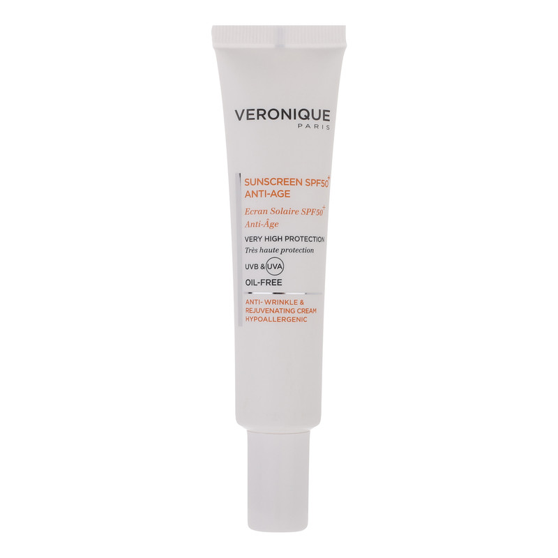 کرم ضد آفتاب بدون رنگ ورونیک SPF50 مدل Anti Age محافظ UVA ،UVB، مناسب پوست چرب حجم 40 میلیلیتر