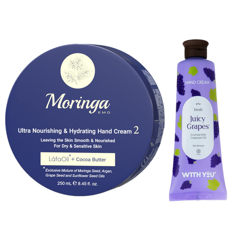 کرم آبرسان مورینگا امو مدل LáfaOil حجم 250 میلی لیتر به همراه کرم مرطوب کننده ویت یو مدل Juicy Grapes حجم 50 میلی لیتر