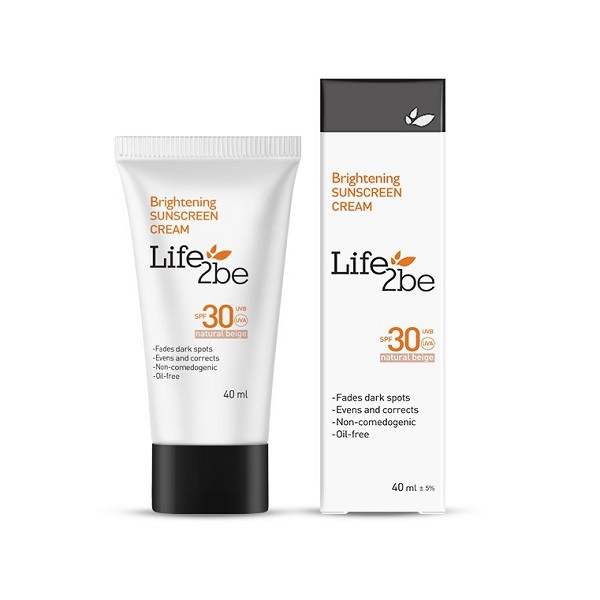 کرم ضد آفتاب رنگی صورت، بدن لایف توبی SPF 30 مدل brightening SPF30 محافظ UVA/UVB مناسب برای انواع پوست حجم 40 میلیلیتر