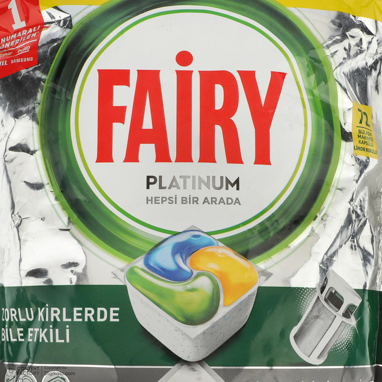 قرص ماشین ظرفشویی فیری مدل Platinum با رایحه لیمو بسته 72 عددی