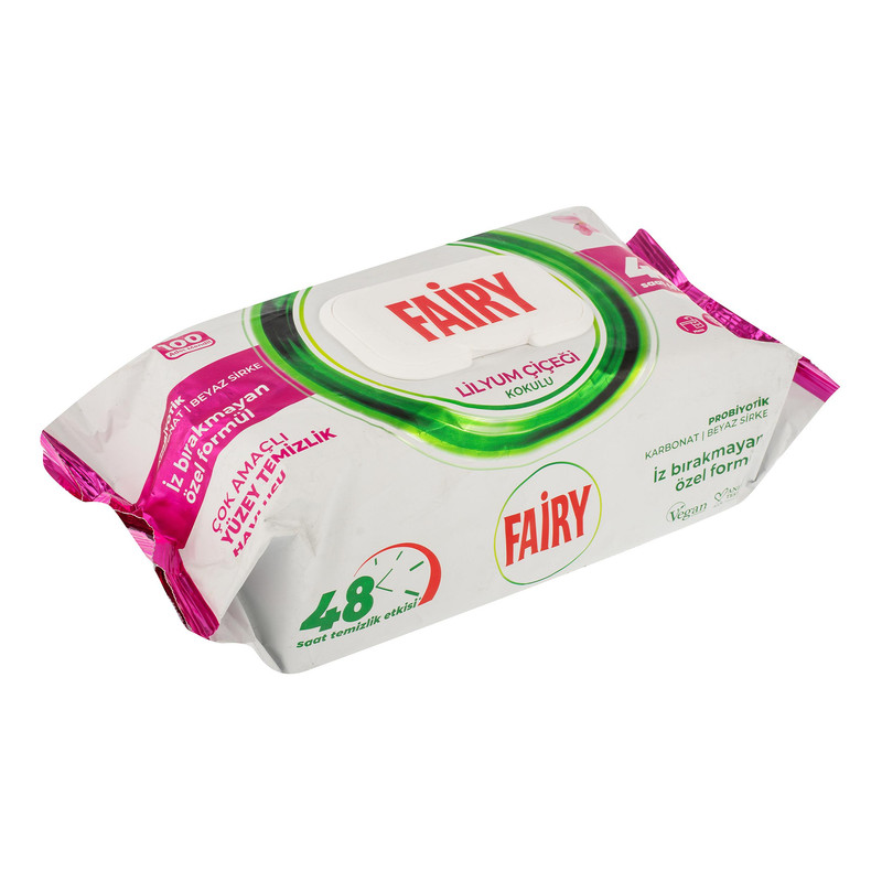دستمال مرطوب تمیز کننده سطوح فیری مدل Lilyum Flower بسته 100 عددی