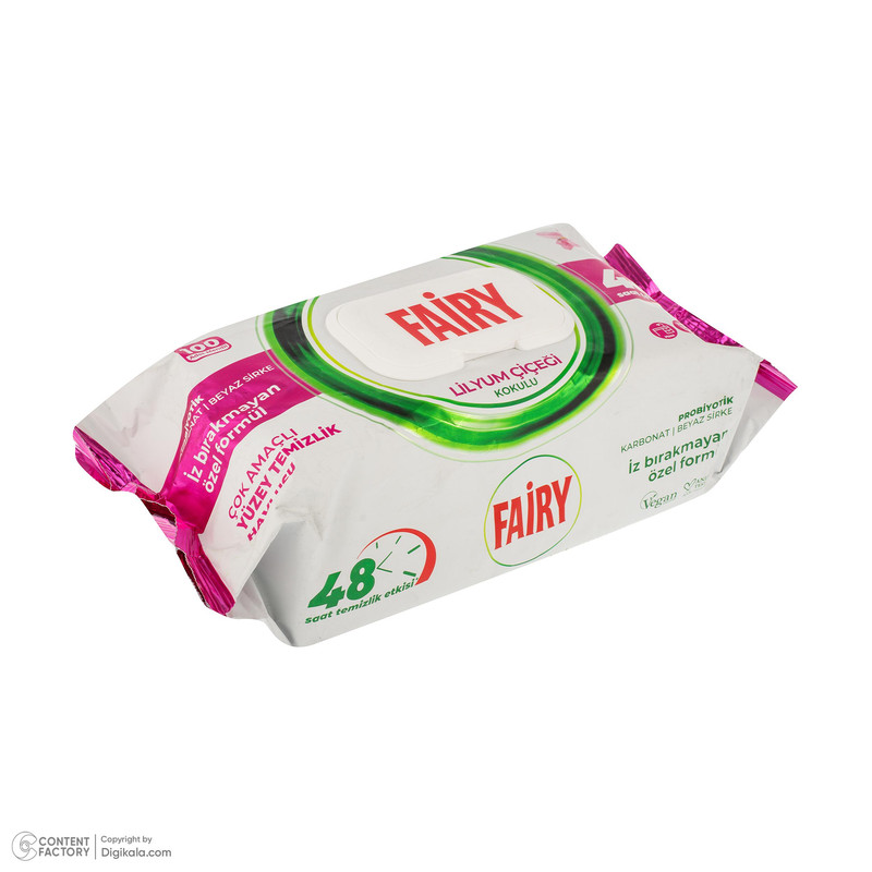 دستمال مرطوب تمیز کننده سطوح فیری مدل Lilyum Flower بسته 100 عددی