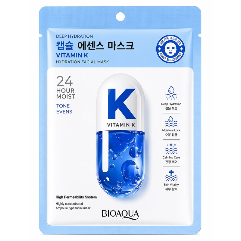 ماسک صورت بایو آکوا مدل Vitamin K مناسب برای انواع پوست حجم 25 میلی لیتر