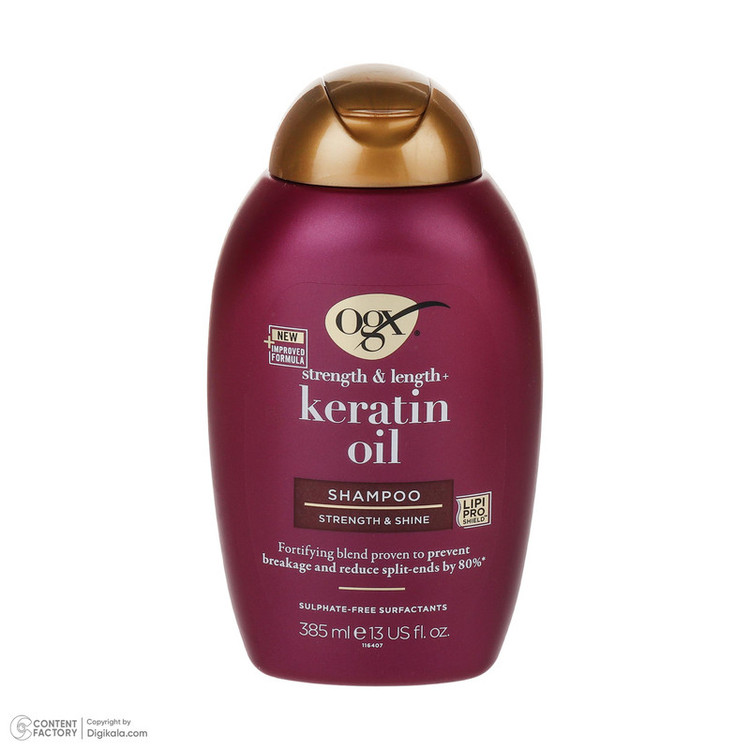 شامپو مو او جی ایکس مدل Keratin Oil مناسب برای انواع مو حجم 385 میلی لیتر