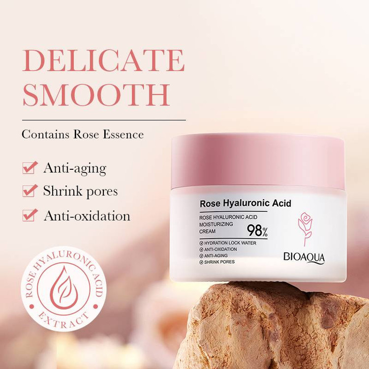 کرم مرطوب کننده بایو آکوا مدل Rose Hyaluronic وزن 50 گرم