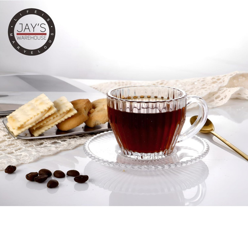 ست فنجان و نعلبکی 8 پارچه نوا مدل راه راه کد 1369n 2593