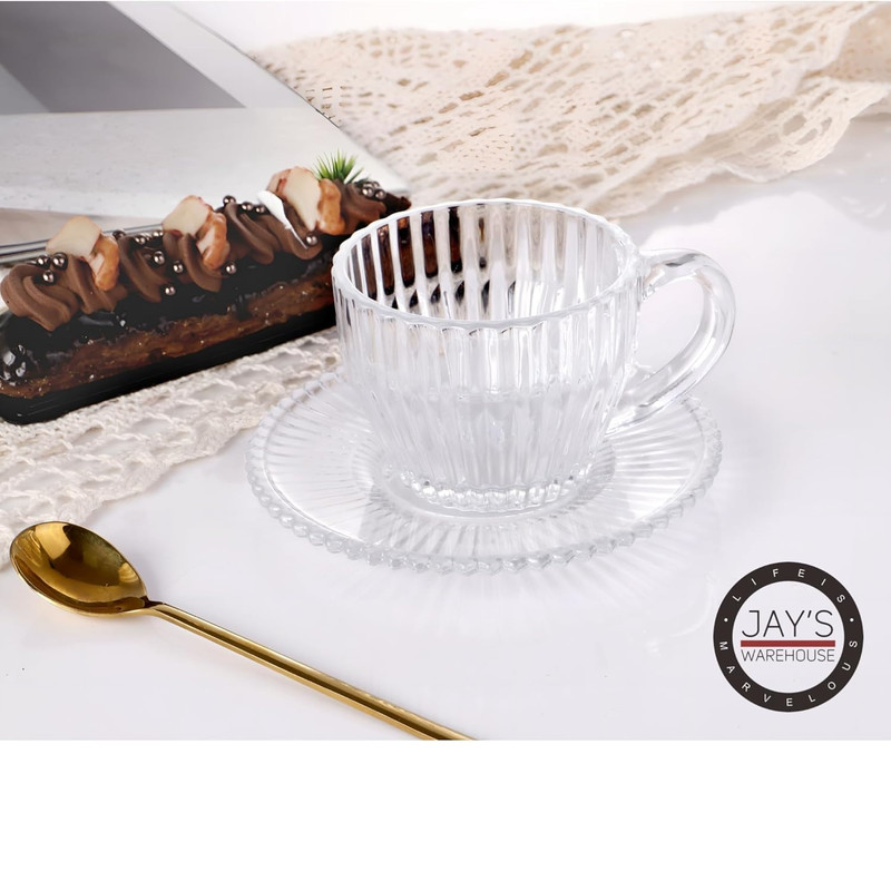 ست فنجان و نعلبکی 8 پارچه نوا مدل راه راه کد 1369n 2593