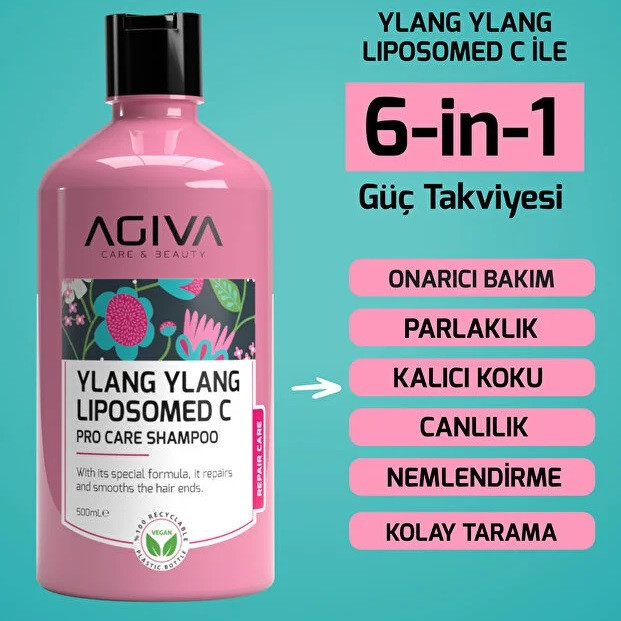 شامپو مو آگیوا مدل YLANG YLANG LIPOSOMED C مناسب برای موهای آسیب دیده حجم 500 میلی لیتر
