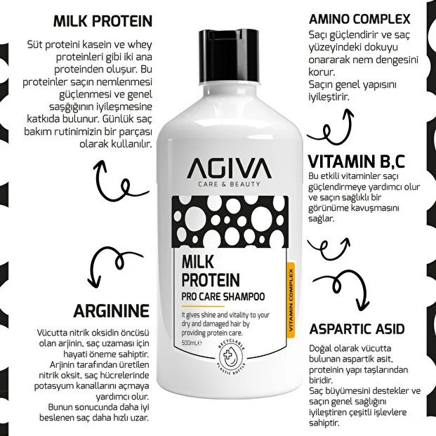 شامپو مو آگیوا مدل Milk Protein Pro Care مناسب برای موهای آسیب دیده حجم 500 میلی لیتر