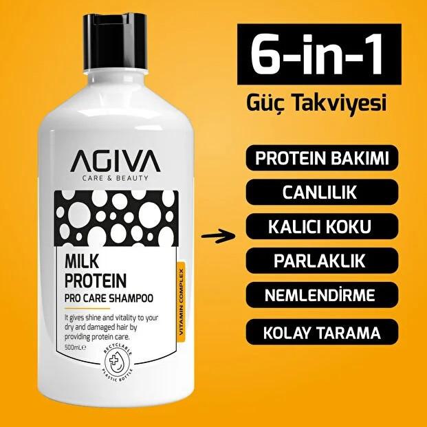 شامپو مو آگیوا مدل Milk Protein Pro Care مناسب برای موهای آسیب دیده حجم 500 میلی لیتر