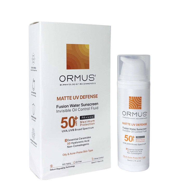 فلوئید ضد آفتاب مات دست، صورت، گردن اورموس +SPF 50 مدل Matte UV Defense محافظ UVA ،UVB و PA++++ مناسب برای پوست آکنهدار ، چرب حجم 50 میلیلیتر