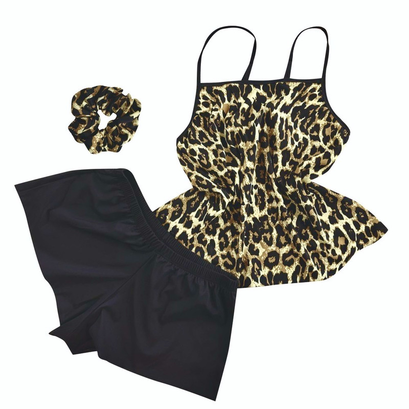 ست تاپ و شلوارک راحتی زنانه مدل پلنگی به همراه کش مو