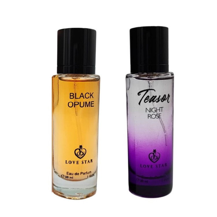 عطر جیبی لاو استار مدل بلک اوپیوم با رایحه گرم حجم 30 میلی لیتر به همراه عطر جیبی لاو استار مدل مید نایت رز با رایحه شیرین حجم 30 میلیلیتر