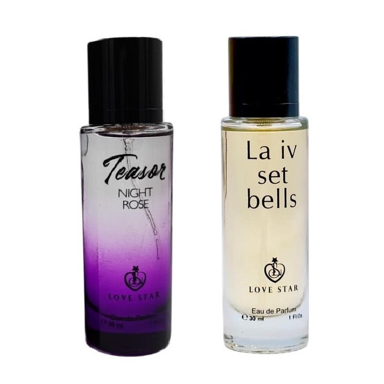 عطر جیبی لاو استار مدل لاوی بل است حجم 30 میلی لیتر به همراه عطر جیبی لاو استار مدل میدنایت رز حجم 30 میلیلیتر