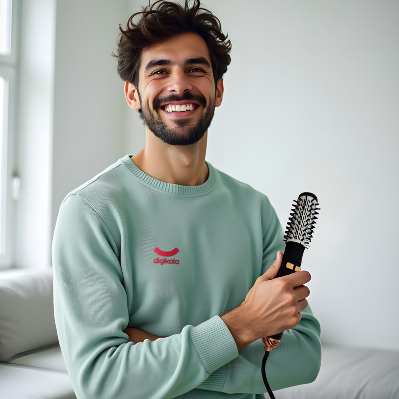 سشوار برسدار چرخشی 1200 وات دی اس پی مدل E_50001، موتور AC، وزن 300 گرم، المنت فلز، دارای سری برسدار گرد باریک، سری برسدار گرد پهن، سری برسدار تخت، خشککن ملایم با ویژگی فرکنندگی، صافکنندگی، حجمدهندگی، با قابلیت باد سرد