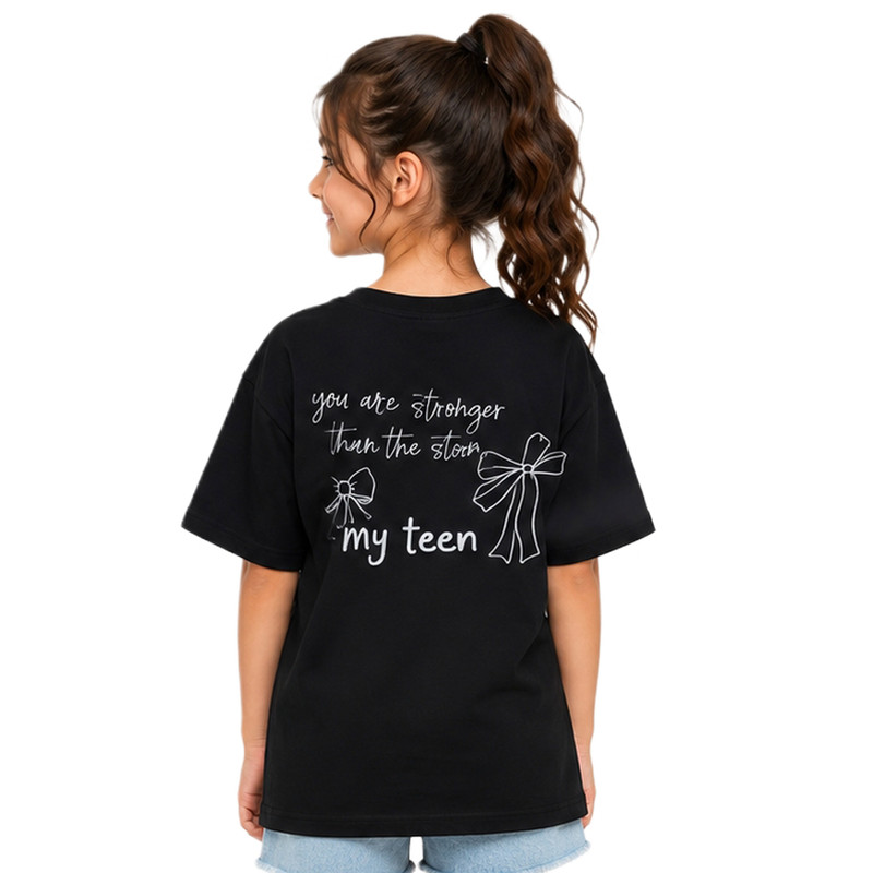 تی شرت آستین کوتاه دخترانه مدل نگینی طرح پاپیون