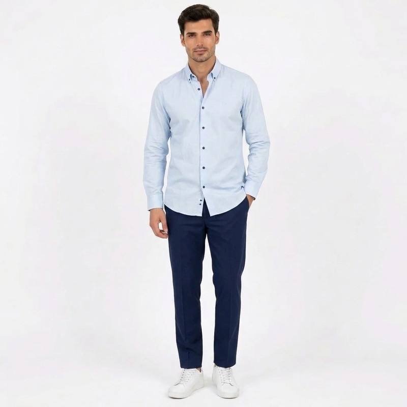 پیراهن آستین بلند یقه برگردان با تنخور معمولی (regular fit) مردانه مدل 56