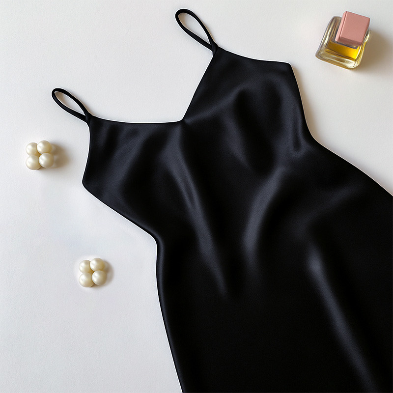 لباس خواب زنانه مدل ساتن ابریشم کد 66407 به همراه اسکرانچی مو