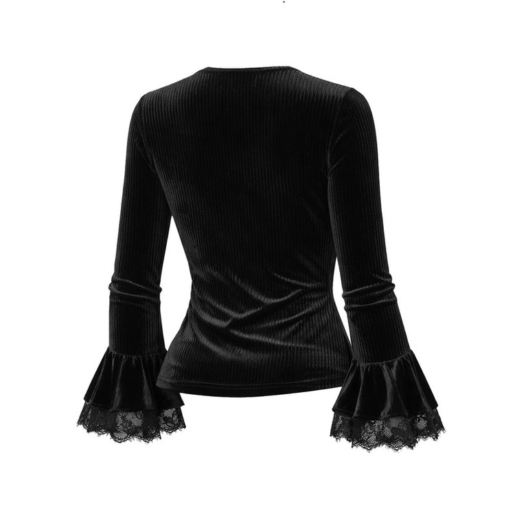 بلوز آستین بلند یقه هفت زنانه مدل 1934 مخمل کبریتی مژه دار