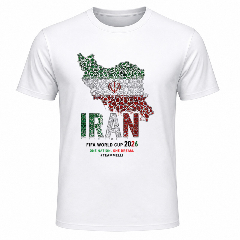 تی‌شرت آستین کوتاه یقه گرد مردانه مدل A20 طرح جام جهانی 2026 ایران