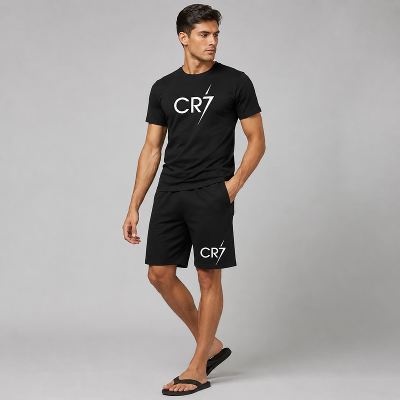 ست تی شرت آستین کوتاه و شلوارک راحتی مردانه مدل A112 CR7