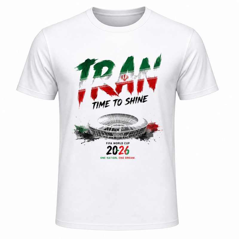 تی‌شرت آستین کوتاه یقه گرد مردانه مدل A10 طرح جام جهانی 2026 ایران