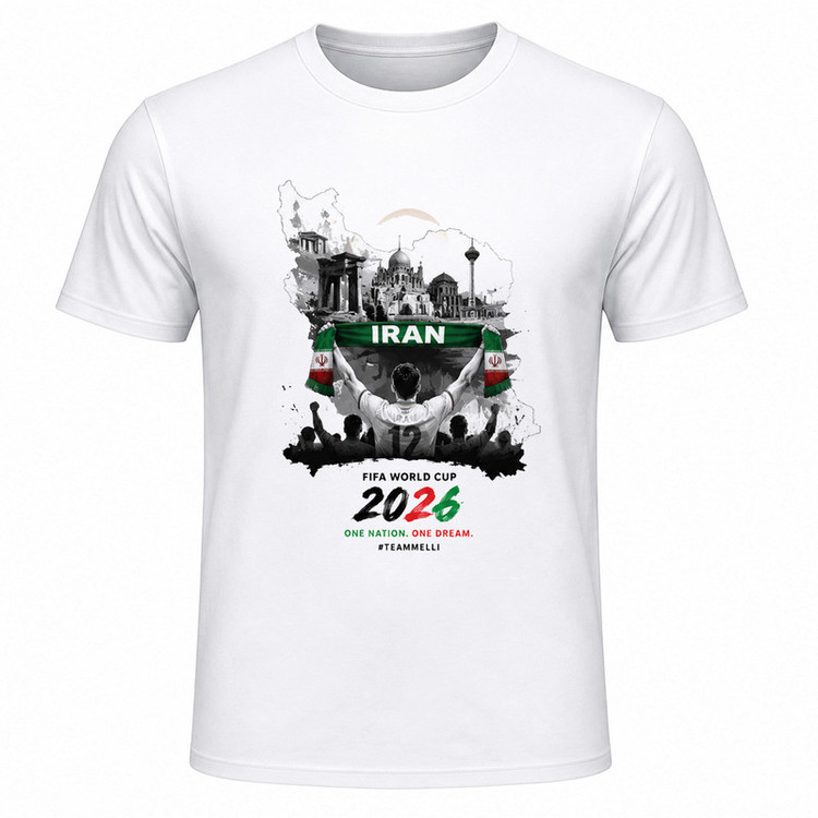 تیشرت آستین کوتاه یقه گرد مردانه مدل A07 طرح جام جهانی 2026 ایران