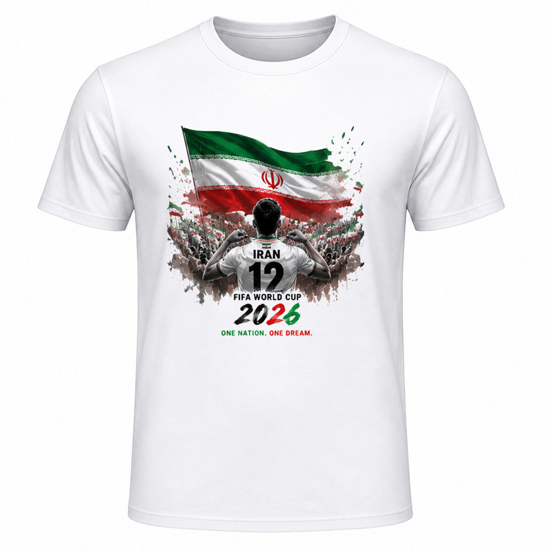 تی‌شرت آستین کوتاه یقه گرد مردانه مدل A27 طرح جام جهانی 2026 ایران