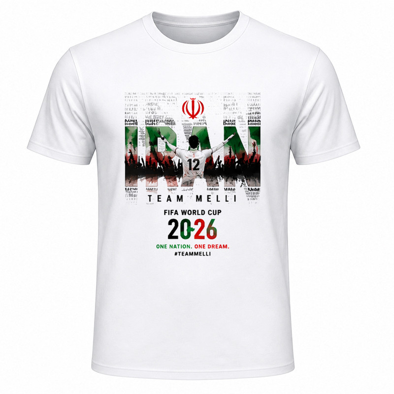 تی‌شرت آستین کوتاه یقه گرد مردانه مدل A26 طرح جام جهانی 2026 ایران