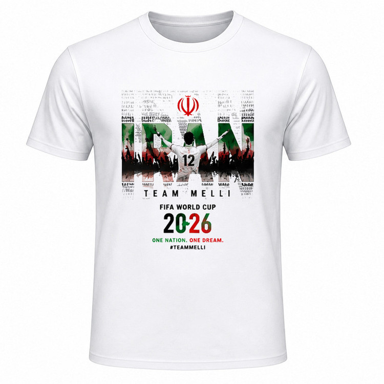 تیشرت آستین کوتاه یقه گرد مردانه مدل A26 طرح جام جهانی 2026 ایران