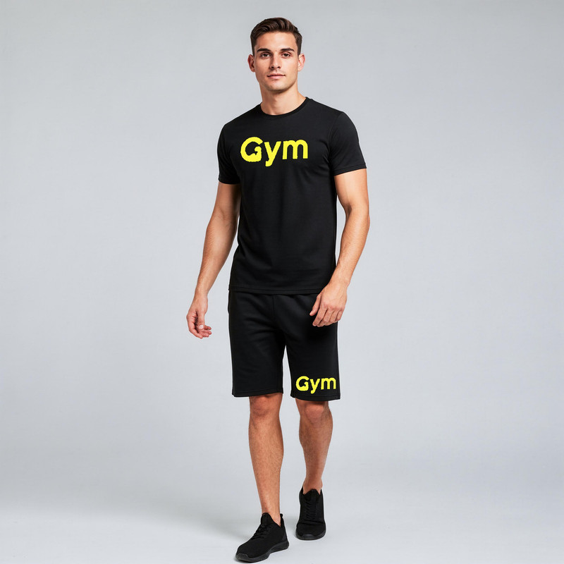 ست تیشرت آستین کوتاه و شلوارک راحتی مردانه مدل A27 طرح GYM