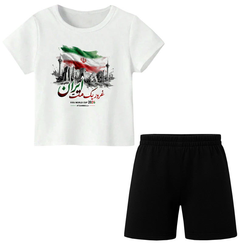 ست تی‌شرت آستین کوتاه و شلوارک راحتی پسرانه مدل A310 طرح تیم ملی
