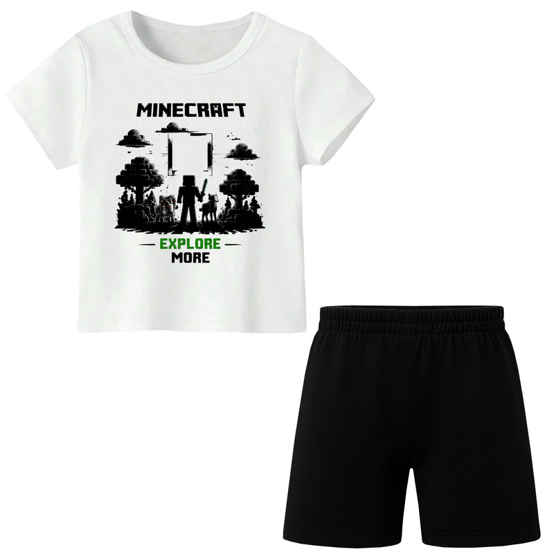 ست تیشرت آستین کوتاه و شلوارک راحتی پسرانه مدل A193 طرح ماینکرفت