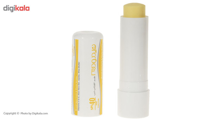 بالم لب هیدرودرم مدل SPF40 مرطوبکننده و ضدآفتاب با عصاره آلوئهورا و شیباتر، مقاوم در برابر آب و تعریق، مناسب پوست خشک، جامد ماتیکی، وزن 4.5 گرم