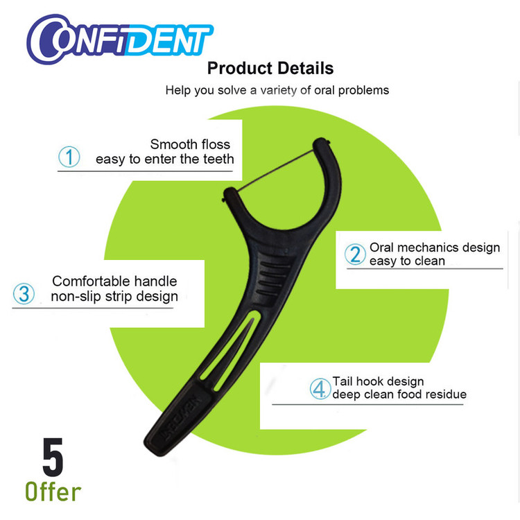 نخ دندان کانفیدنت مدل ذغالی کمانی مجموعه 2 عددی