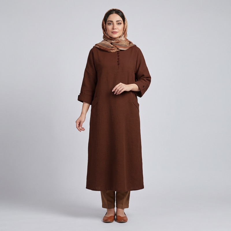 پیراهن یقه گرد زنانه مدل آروشان کد 2585
