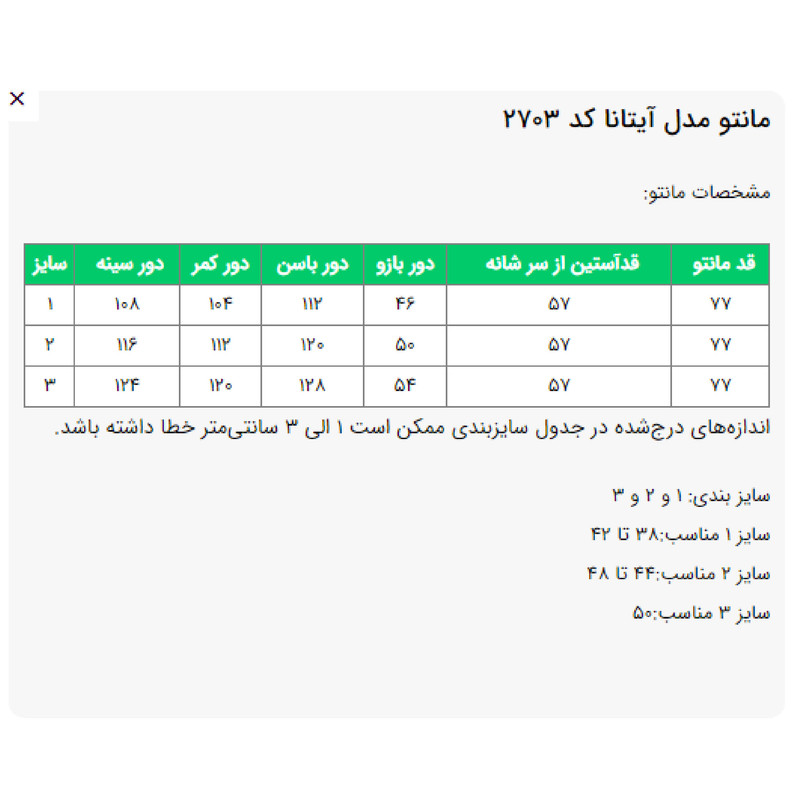 مانتو زنانه مدل آیتانا کد 2703