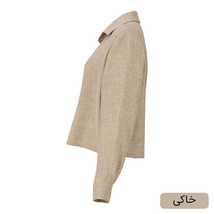 کراپ شومیز آستین بلند یقه برگردان زنانه مدل سابرینا کد 2573