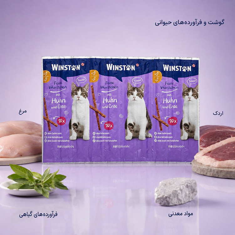 تشویقی گربه وینستون مدل 001 طعم اردک و مرغ وزن 50 گرم مجموعه 10 عددی