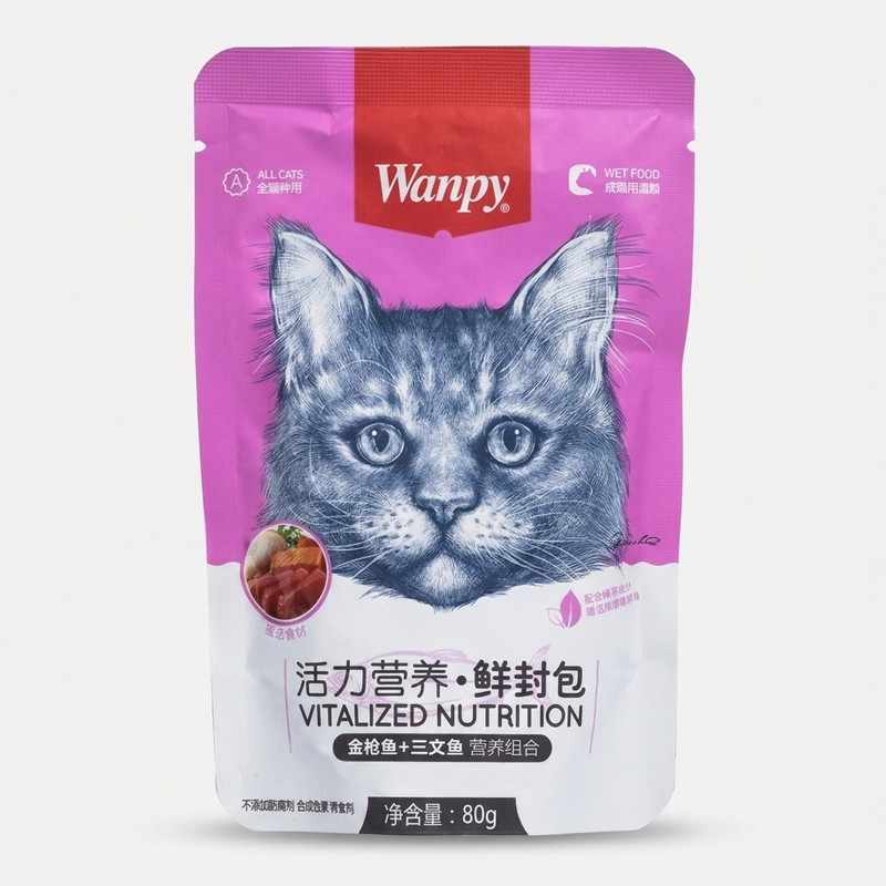 پوچ گربه ونپی مدل سفارش چین با طعم ماهی سالمون و ماهی تن وزن 80 گرم