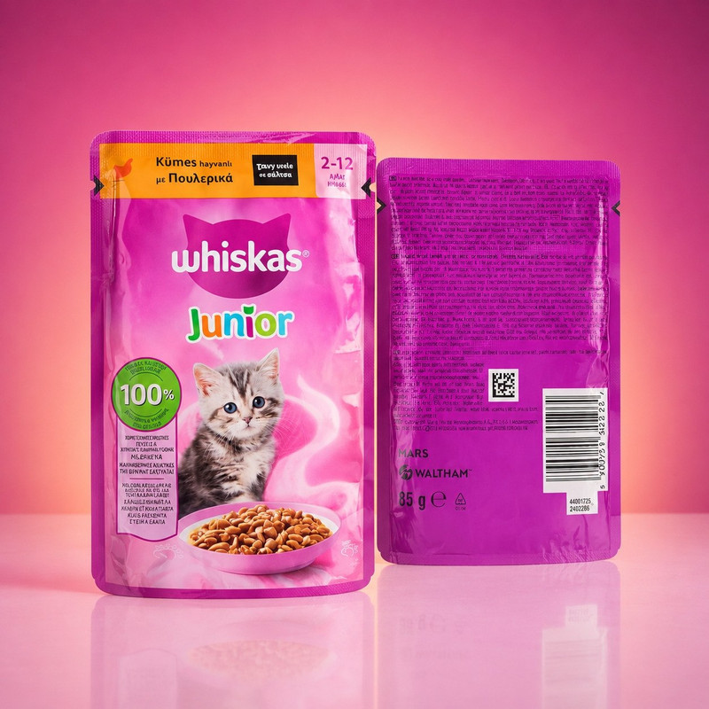 پوچ گربه نابالغ ویسکاس مدل Junior با طعم مرغ وزن 85 گرم