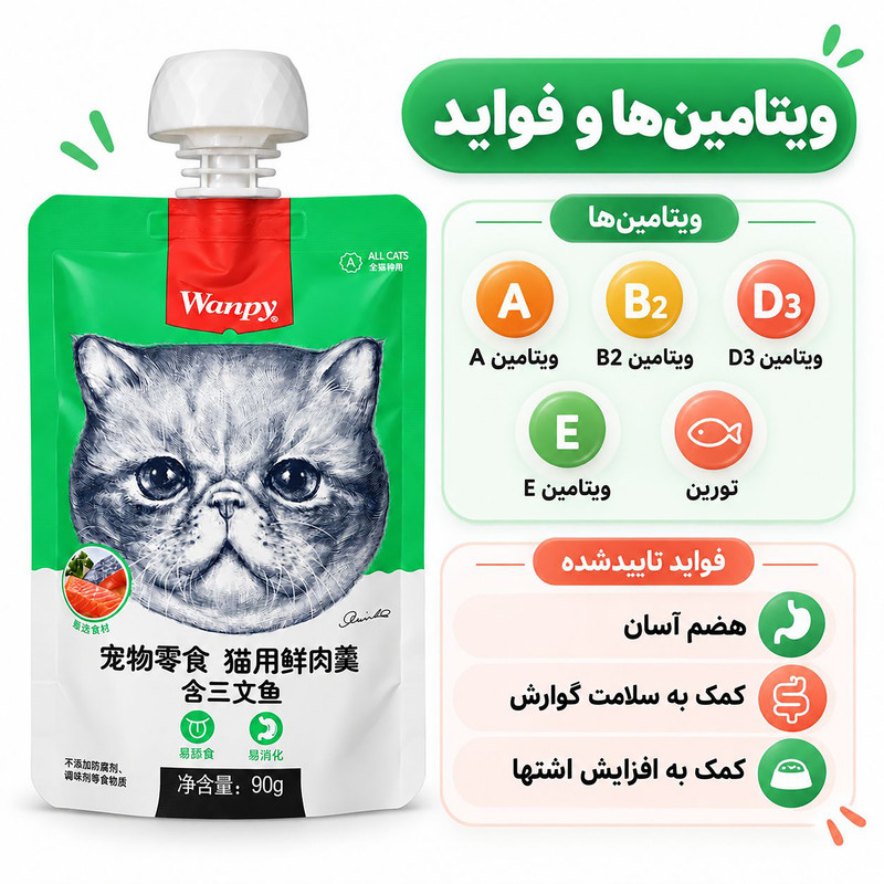 پودینگ گربه ونپی مدل سفارش چین با طعم ماهی قزل آلا وزن 90 گرم